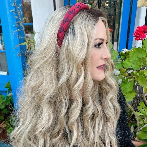 Red Crimson Black Monogram Fabric Soft Daily Wear Neutral Versatile 1" Headband - Picture 2 of 3